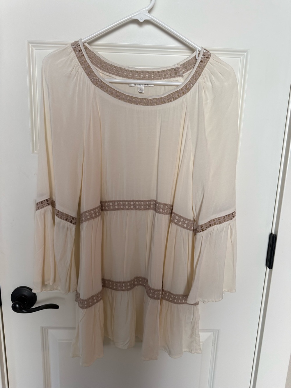 Spense Cream Tunic with Taupe Lace Trim